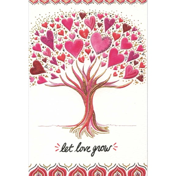 Pictura Let Love Grow: Pink and Red Tree with Heart Shaped Leaves Valentine's Day Card