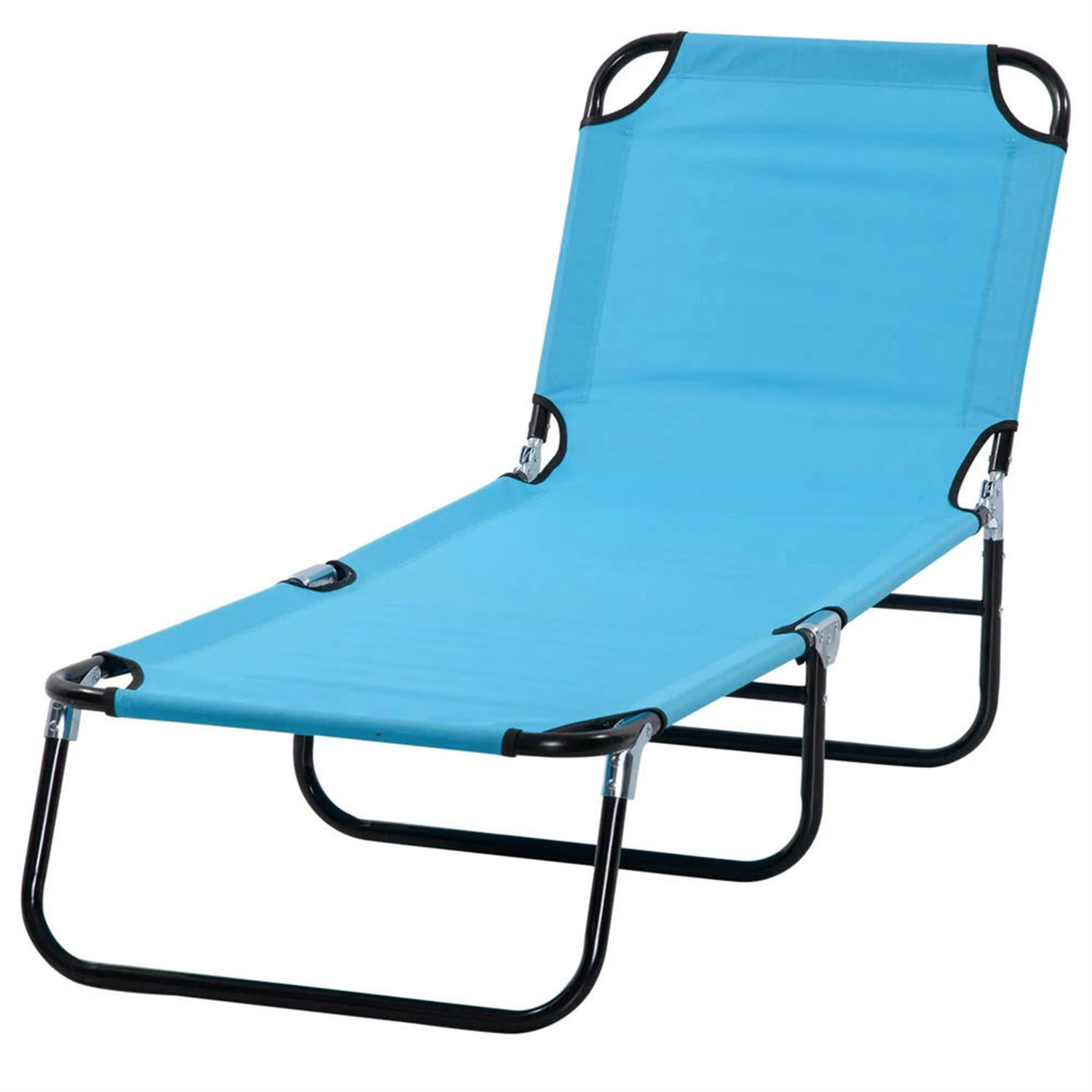 Demi Bonn Folding Chaise Lounge Beach Chairs with Steel Frame, 5-Position Reclining Outdoor Sun Tanning Seats for Yard & Patio, Blue