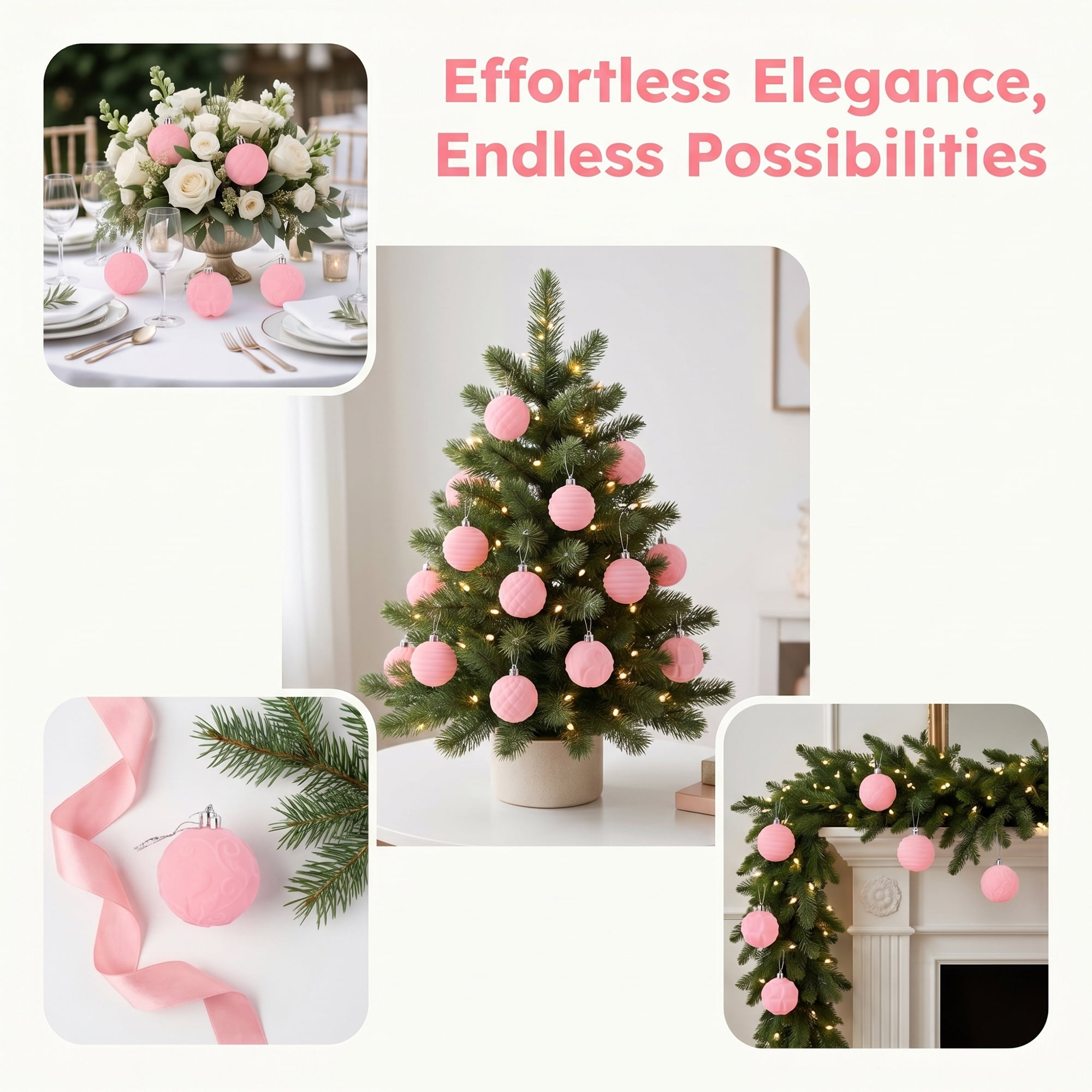 Unique Bargains Velvet Christmas 12 Pack Flocked Sphere Orbs Luxury Ornaments Pink 2.4"