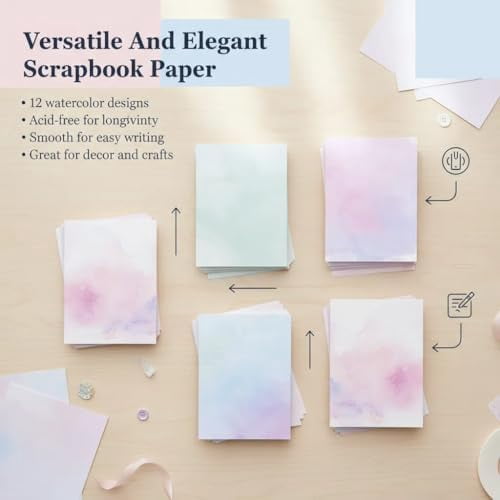 96 Sheets Double-Sided Scrapbook Paper 8.5 x 11 In, Colorful Decorative Printer Pastel Watercolor Printer Paper - Patterend Cardstock for Crafts, Letter Writing & Stationery