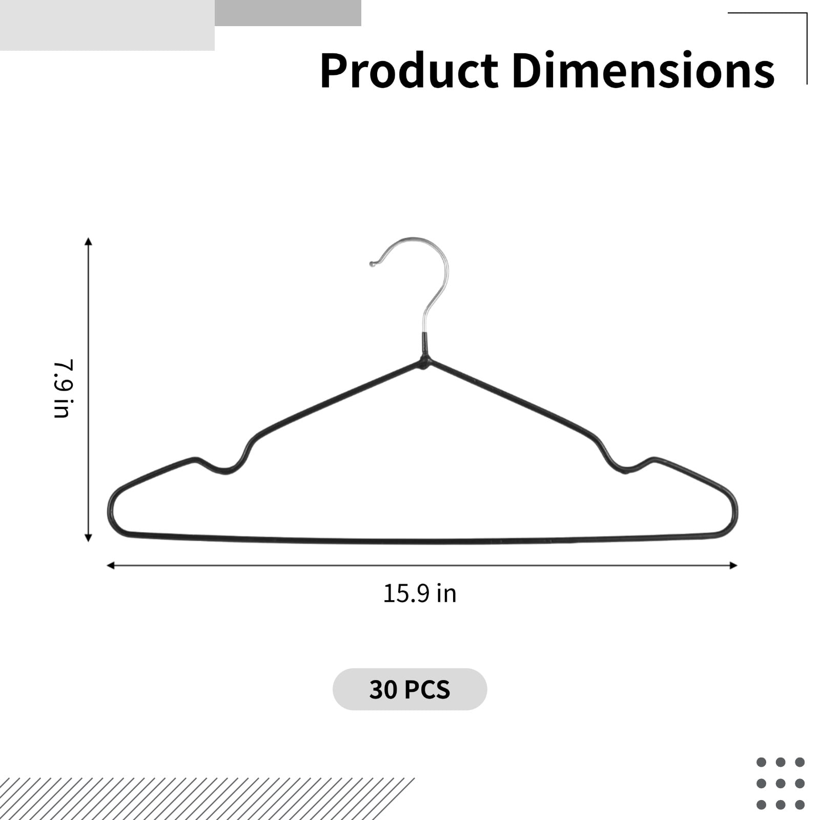 30 Pcs Clothes Hangers Rubber Coated - Heavy Duty Non-Slip Metal Hangers | Suit Hangers with Round Notches, Black Coat Hangers for Strap Dresses Jackets Shirts Pants