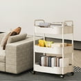 thumbnail image 6 of 3-Tier Rolling Storage Cart with Handle - Multi-Purpose Organizer for Kitchen, Bathroom, and Living Room - Mobile Shelving Unit for Toiletries, Kitchen Supplies, and More ( White ), 6 of 6