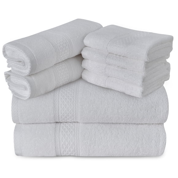 Gogreen 100% Cotton Bath Towel Sets of 8 Pieces, 2 Bath Towels 2 Hand Towels 4 Washcloths, Highly Absorbent Towels for Bathroom, Gym, Hotel (Light Dark Gray)