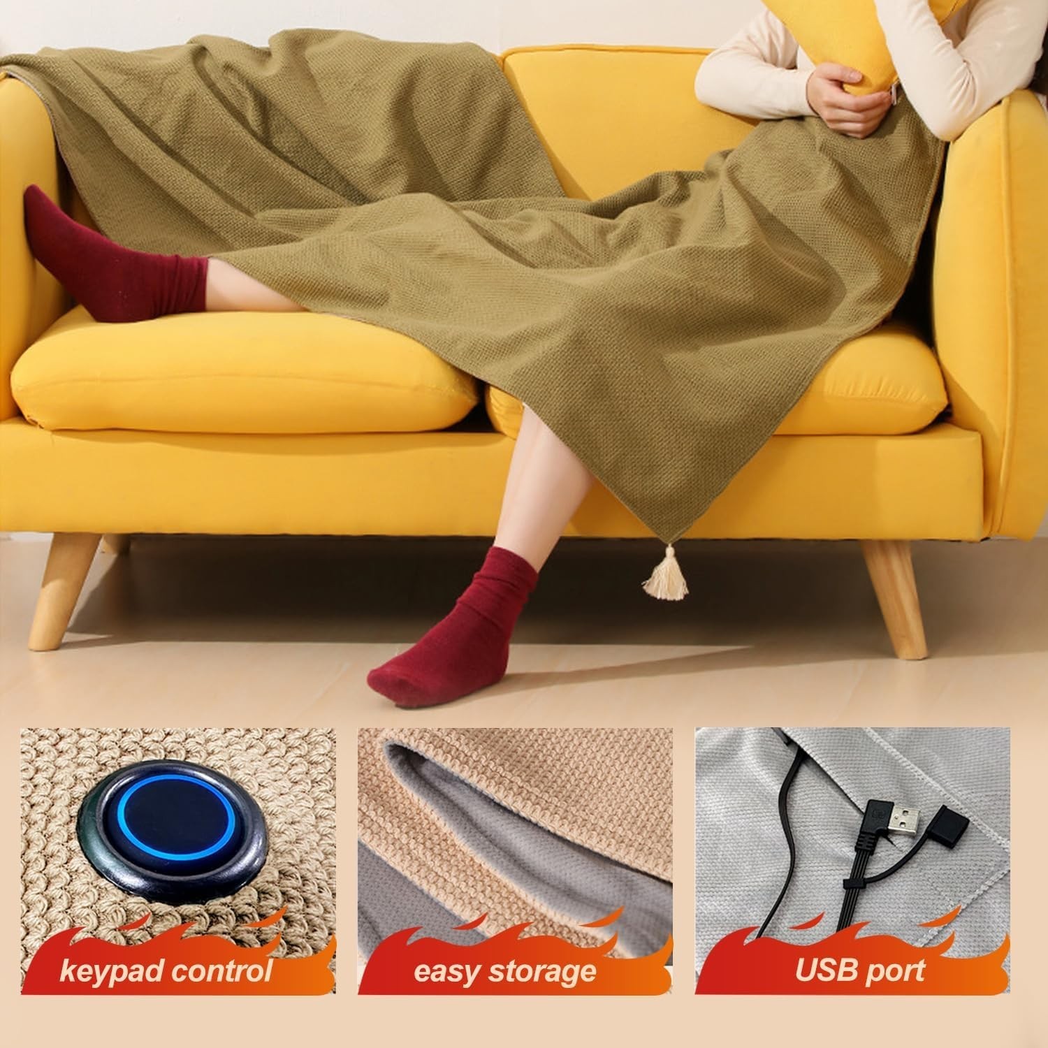 DFS Wearable Electric Shawl, Fast 15s Heating Rapid Warm Blanket Wrap Shawl with 3-Level Heated, Machine Washable - Wine Red