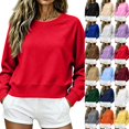 thumbnail image 2 of Long Sleeve Pullover Sweatshirt for Womens Crew Neck Casual Raglan Sleeve Shirt Solid Relaxed Fit Raglan Sleeve Everyday Basic Top Red M, 2 of 4