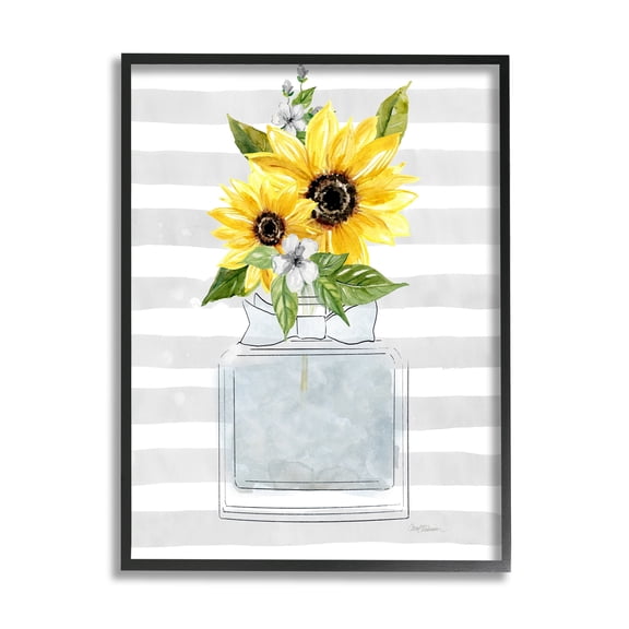 Stupell Industries Vivid Floral Arrangement Glam Perfume Bottle Stripes Graphic Art Black Framed Art Print Wall Art, Design by Carol Robinson