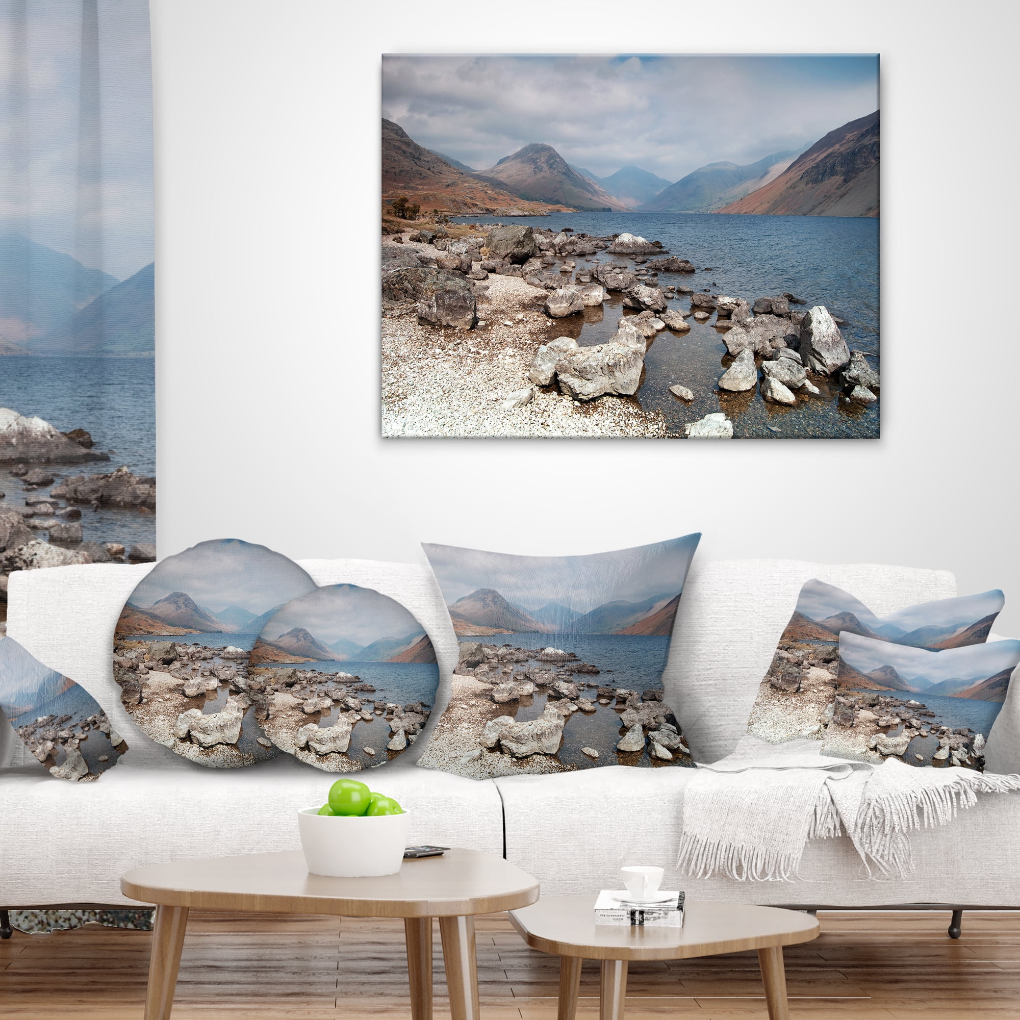 Designart Rocky Wast Water in Lake District - Landscape Printed Throw Pillow - 16x16
