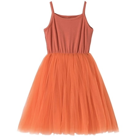 

Niyage Baby Girls Spaghetti Strap Dress Princess Toddler Sleeveless Soft Tulle Tutu Sundress Burnt Orange 80