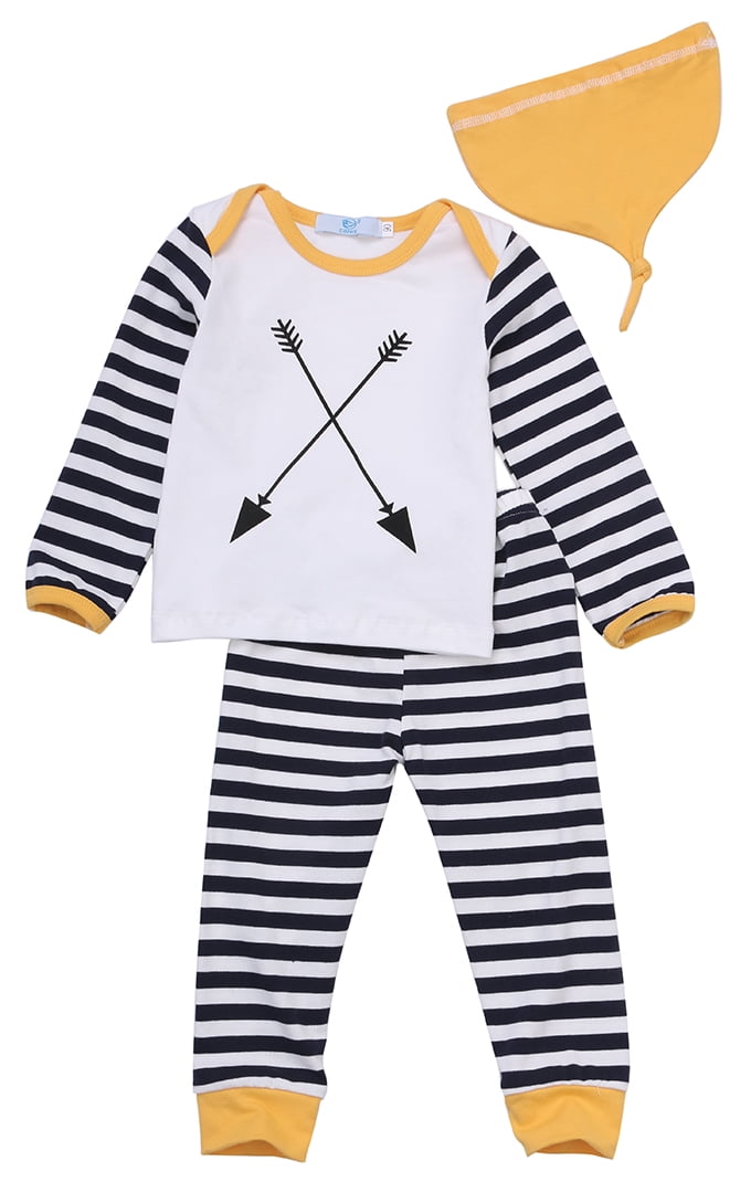 Toddler Kids Baby Boys Girls Outfits T-shirt Tops+Stripe Long Pants Clothes Set