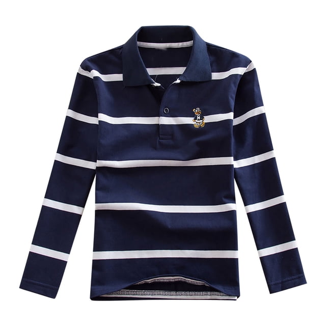 Blouse à Rayures à Manches Longues pour Enfants, Col Rabattu en Tissu Mélange Polyester-Coton, Matière Douce et Respirante, Tenue Décontractée et Récréative, Idéale pour un Usage Quotidien et pour les Fêtes