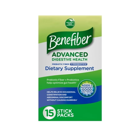 Benefiber Advanced Digestive Health Prebiotic Fiber Supplement Powder With Probiotics for Digestive Health, Low FODMAP - 15 Sticks (3.0 Ounces)