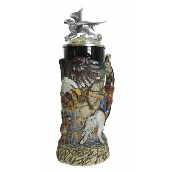 Griffin Stein, cobalt, handpainted, pewter Griffinlid, 0.75 liter tankard, beer mug