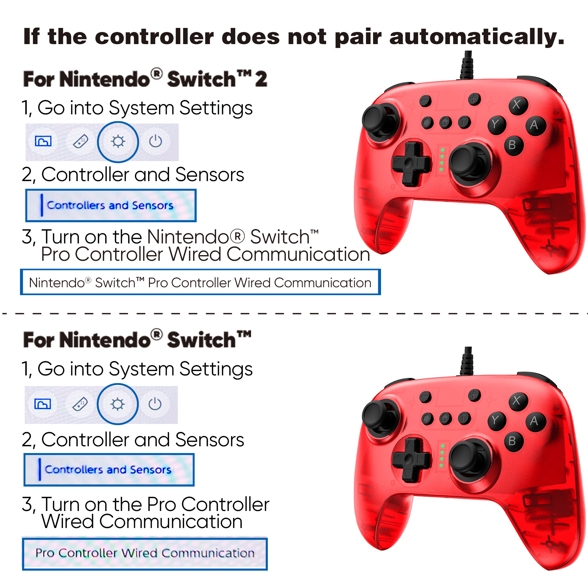 onn Wired Game Controller For Nintendo Switch (Red) photo 4