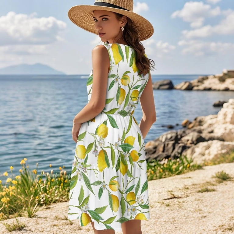 Kuiforti Couple Matching Outfits Lemon Women's Casual Dresses & Men's Hawaiian Shirt Women's Clothing Loose Cut Quick-dry 4-Way Stretch for Romantic