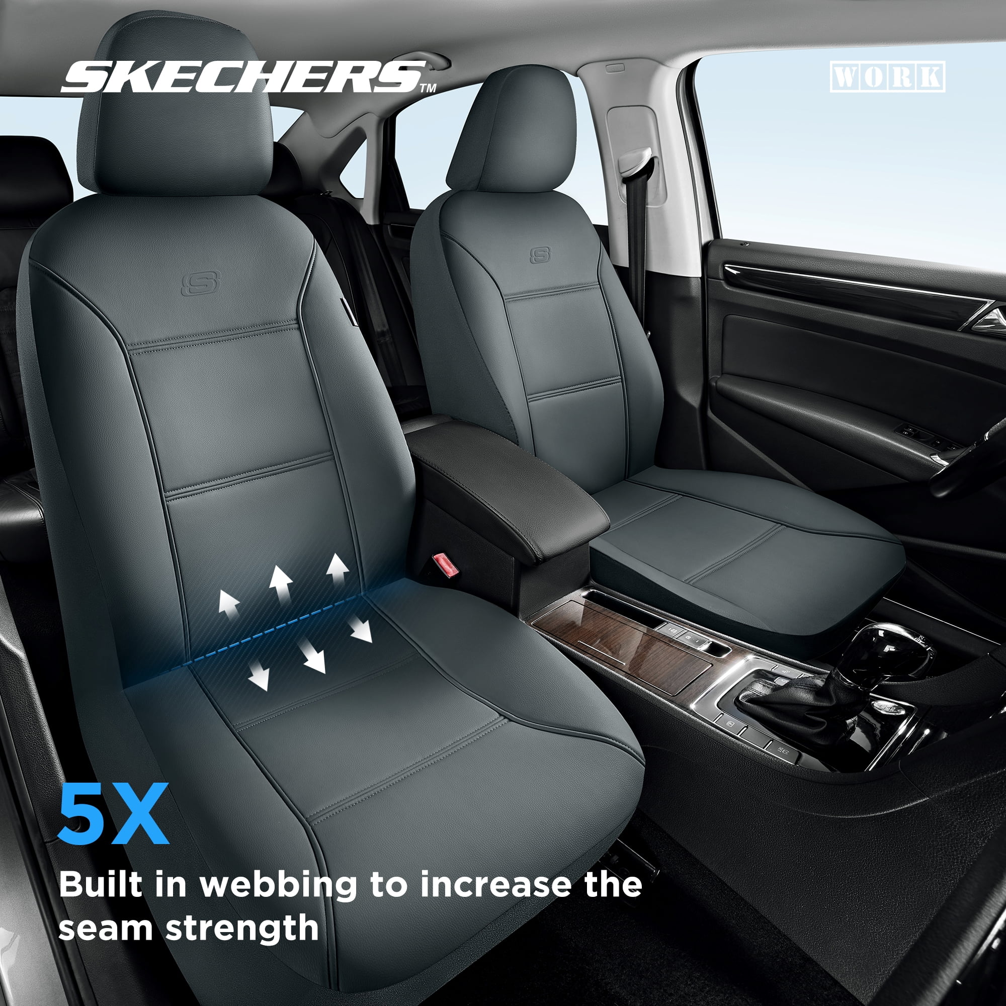 Skechers Car Seat Cover Leather  Front Seat Cover Universal Fit For Most Cars, SUVs and Vans( Gray Color)