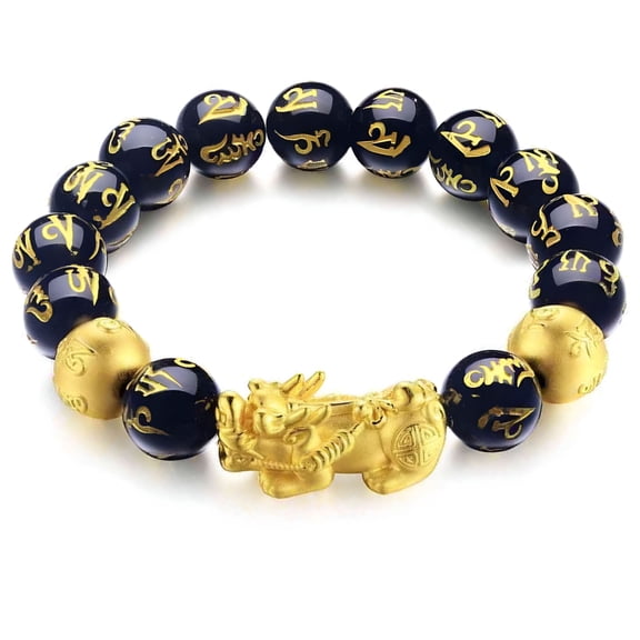 DESIGNICE Feng Shui Bracelet Black Obsidian Wealth Lucky Meaning Buddha Bead Bracelet with Pixiu Character for Men Women
