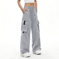 thumbnail image 6 of Tqcoqu Women's Cargo Pants with Drawstring Hight Waist Loose Fit Hiking Trousers Streetwear Cargo Pants,Gray,Women's M-XXL, 6 of 6