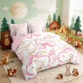 thumbnail image 3 of Erosebridal Swan Twin Bedding for Girls, Pink Ribbons Bedding Comforter Set, Pink Reversible 7pcs, 3 of 6