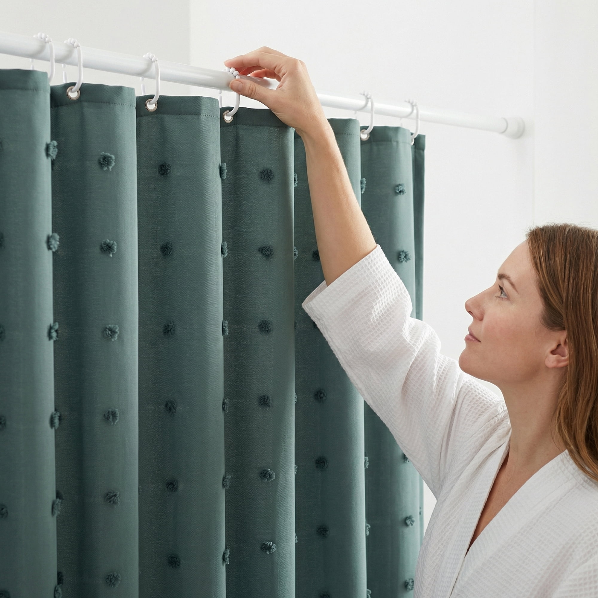 Unique Bargains Geometric Texture Shower Curtain Sets with Hooks Green 72"W x 72"L