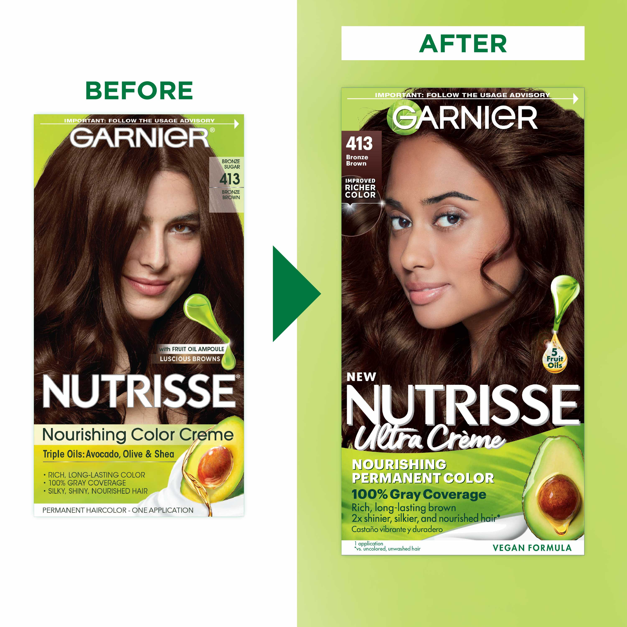 Garnier Nutrisse Nourishing Hair Color Creme, 413 Bronze Brown - image 3 of 11