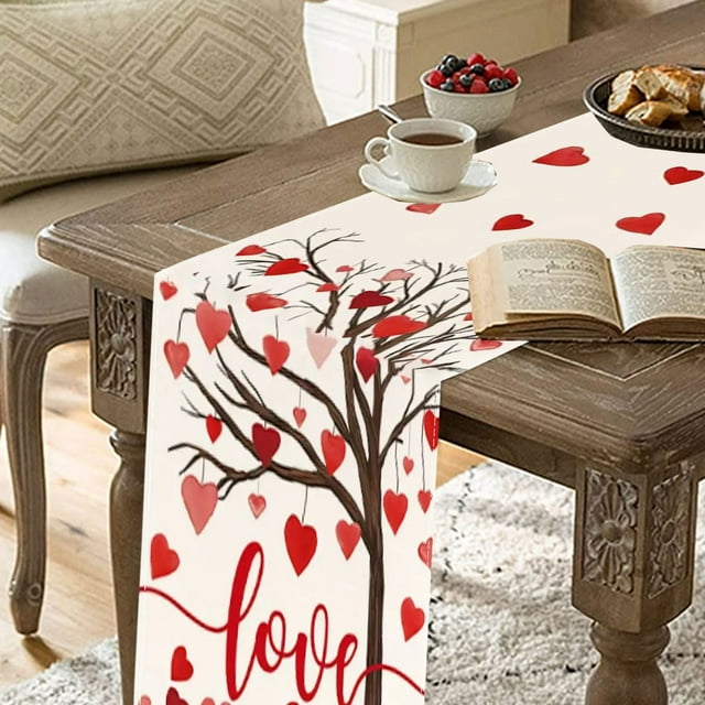 Valentine's Day Table Runner Super Soft Tablecloth For Catering Wedding Kitchen Party Holiday Picnic Home Decor 13x72 Inch Long Romantic Heart Art Texture