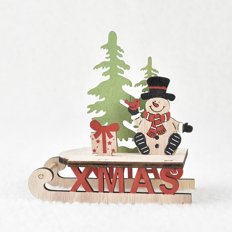 1pc Wooden Christmas Deer Sled Decor Diy Cartoon Old Man Skier Desk Ornament  Gift Home Decoration Diy Christmas Ornament