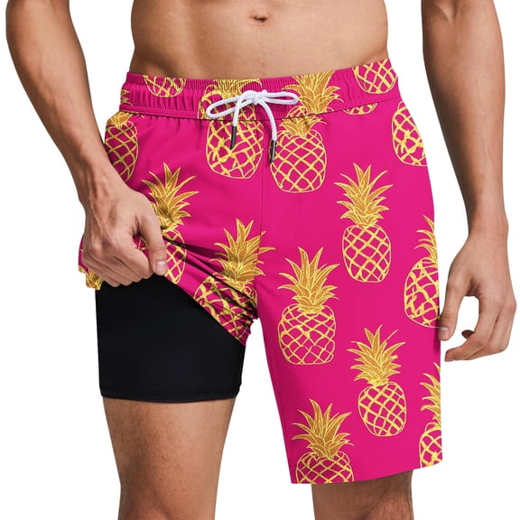 Mens Shorts Cargo Swim Trunks with Compression Liner Swim Shorts 7" Swimming Trunks Stretch 7 Inch Swim Suitss Quick Dry