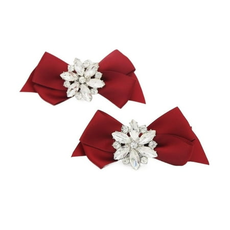 

2pcs Accessories High Heel Bride Shoe Clip Bowknot Shoes Buckle Shoe Decorations Removable Charm Buckle RED