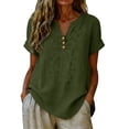 thumbnail image 2 of Womens Embroidered Tops Boho Peasant Gauze Blouses Short Sleeve Henley Tops Gauze Shirts Lightweight Linen Blouses For Women Summer Blouses For Women Peasant Tops For Women Green2 XL, 2 of 9