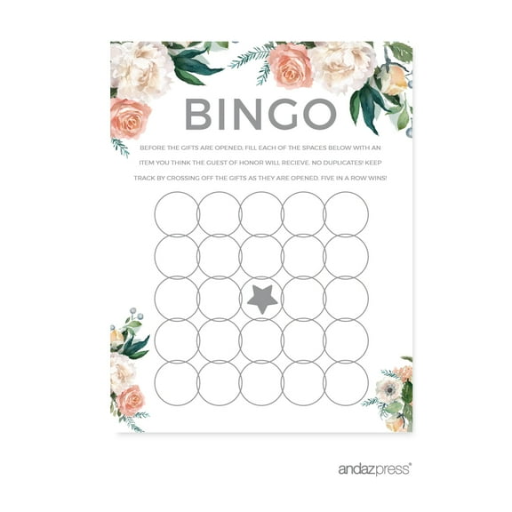 Peach Coral Floral Garden Party, Bridal Shower Bingo Game Cards, 20-Pack