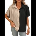 thumbnail image 1 of Blusas Casuales Clásicas de Corta con Botones para Mujer, Estilo Hawaiano, para Vacaciones en la Playa, Color Negro Albaricoque Talla M, 1 of 6