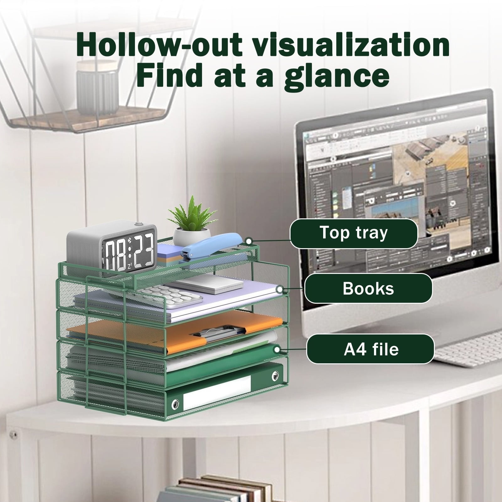 INTIGE 4-layer Storage Racks and 1-layer Trays, Stackable Letter Trays, Office Desk Organizer File Trays, File Paper Organizer