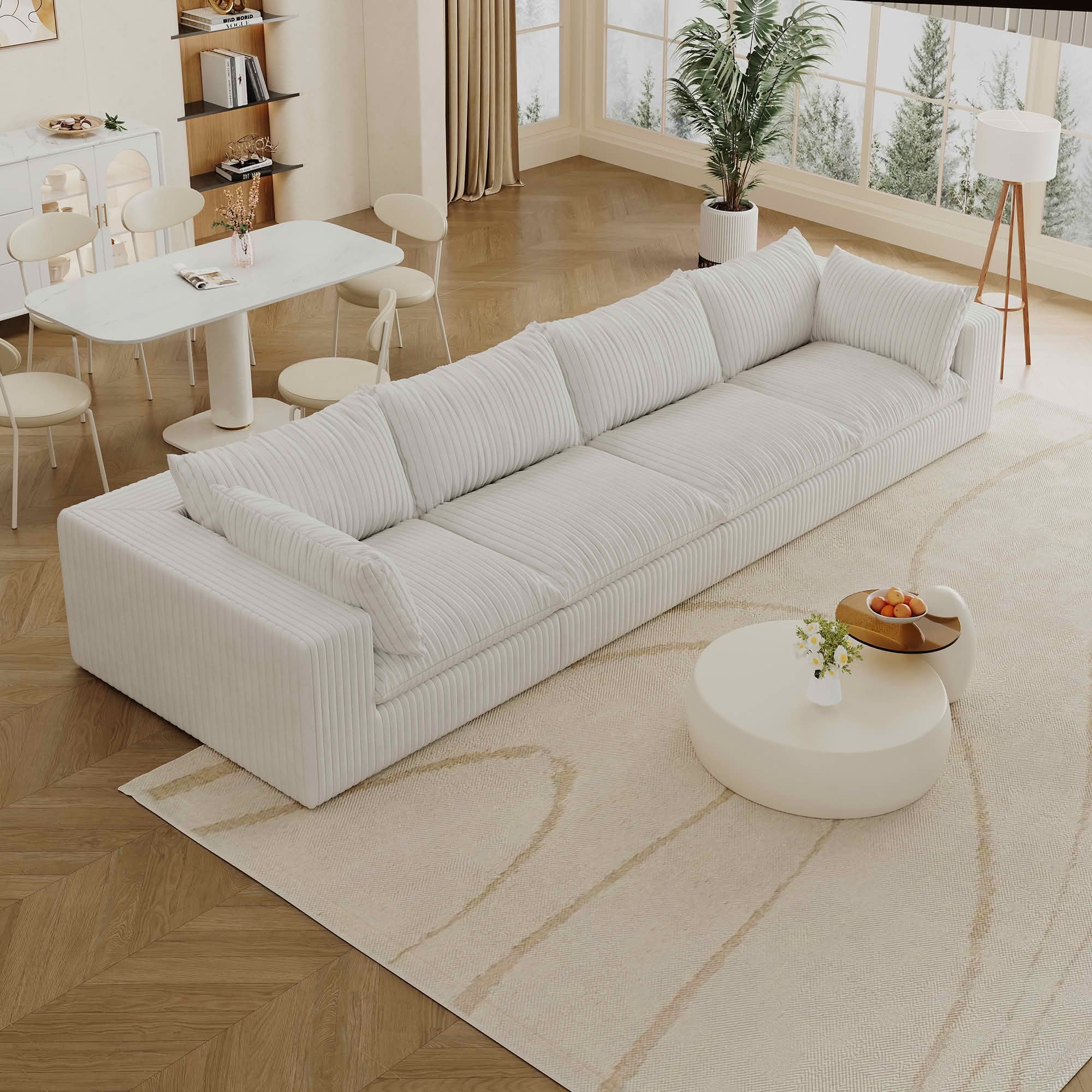 MAYEERTY 157.6 Inch Modular Cloud Sofa, Corduroy Fabric Deep‑Seat Couch, Double‑Layer Removable Cushion, No‑Assembly DIY Combination Sofa for Living Room Bedroom Conference Room Apartment