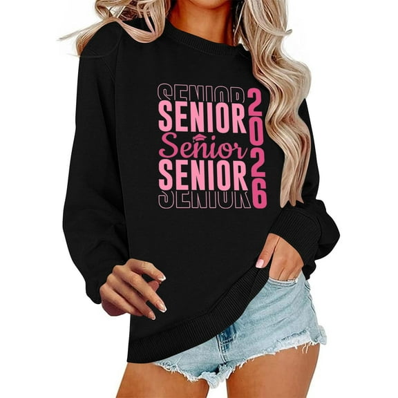 Uootdi Oversized Long Sleeve Shirt Gift Crewneck Senior Class of 2026 Graduation Sweatshirt for Women Teen Girls Pullover