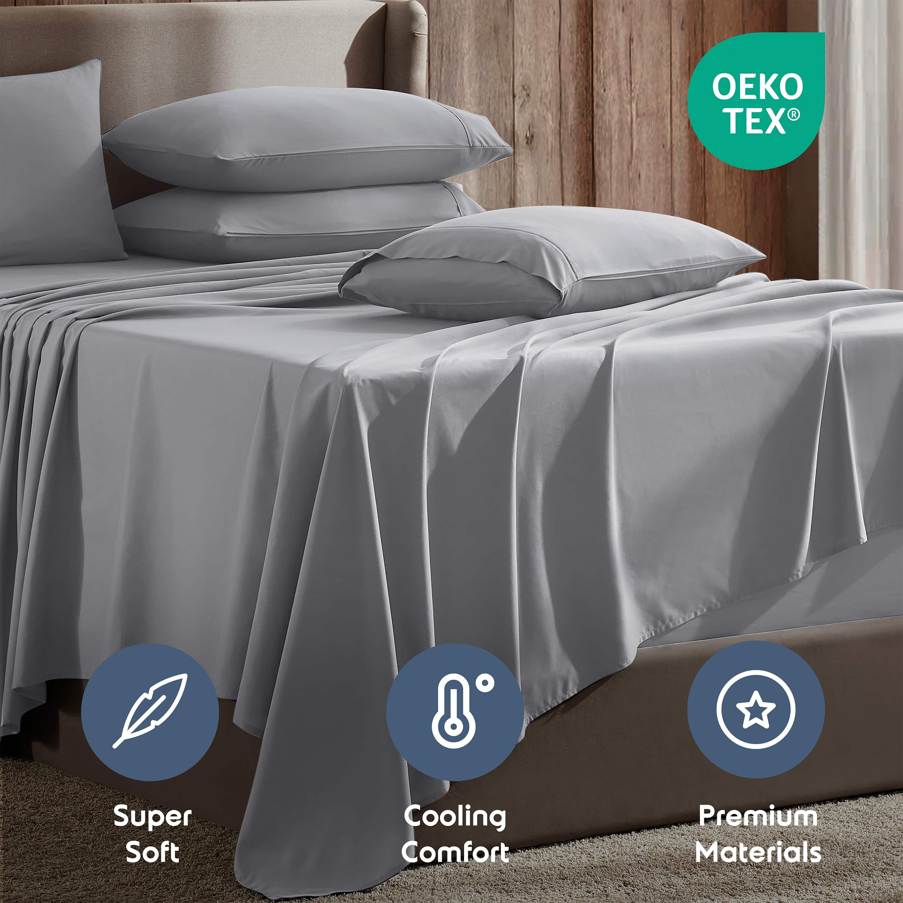 LammaLoe Extra Deep Pocket Twin Sheets set, Fits 18"-24" Mattress, 4 Piece Soft Microfiber Bed Sheet Sets, Gray