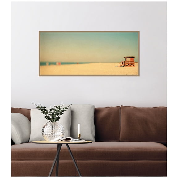 Kate and Laurel Framed Canvas Wall Art Print Lido Revisited Panel by Alicia Bock, 40 x 18 Sylvie Dark Gold Frame, Coastal, Beach Art for Wall Decor
