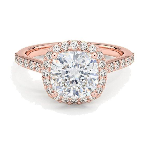 JewelWeSell 1 Ct Center 1.75 Cttw Igi Certified Lab Grown Cushion Diamond Halo Engagement Ring for Women | 14K Solid Rose Gold | (E-F, VS1-VS2)