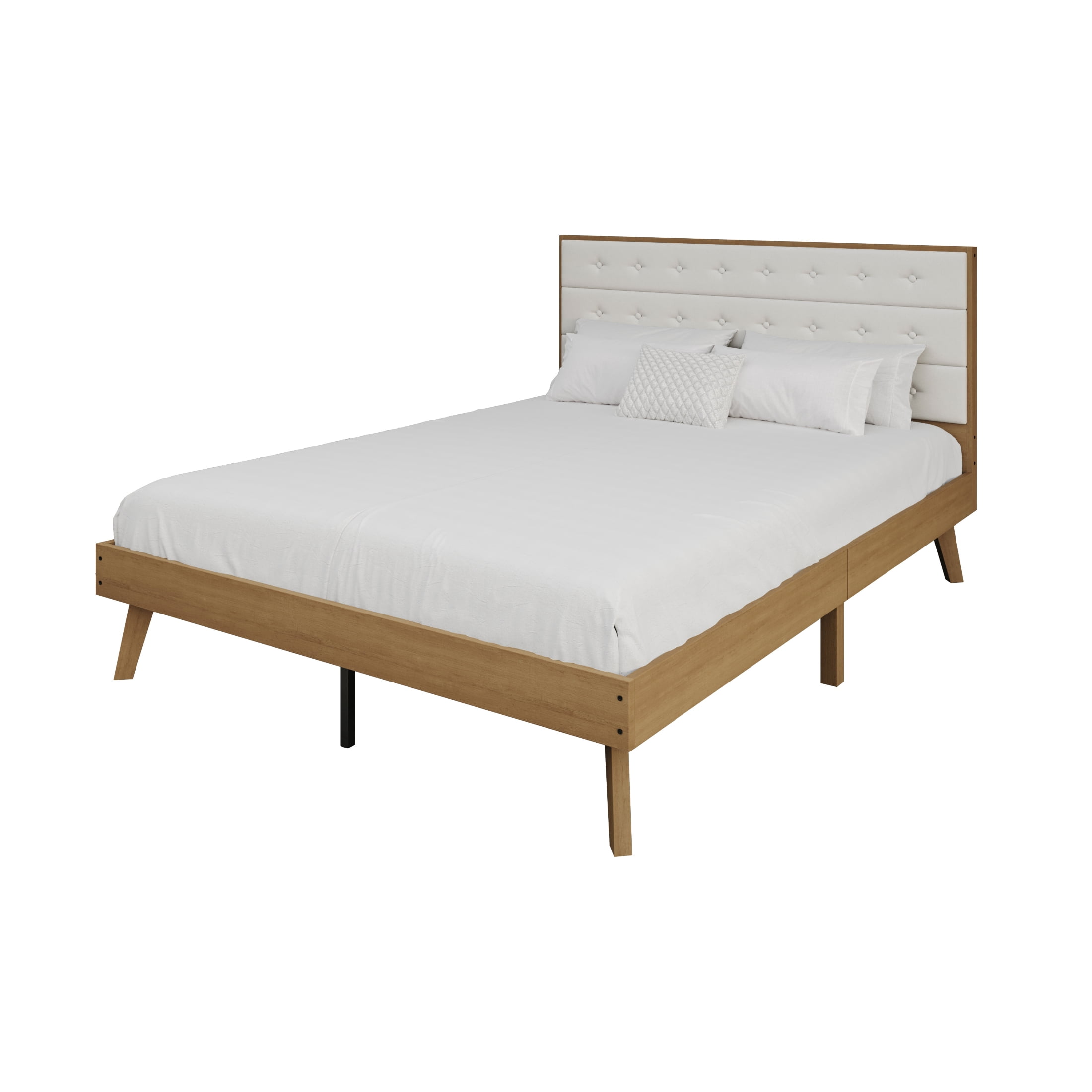 Castle Place Elegant Mid-Century Wooden Full Platform Bed, Light Oak
