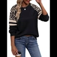 thumbnail image 2 of Sudadera de Cuello Redondo para Mujer, Informal, con de Leopardo, Larga, para Otoño y . Negro L, 2 of 10
