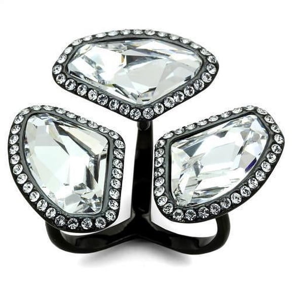 IP Black(Ion Plating) Stainless Steel Ring with Top Grade Crystal in Clear for Women Clear Stone Color Style TK1619 Size 10