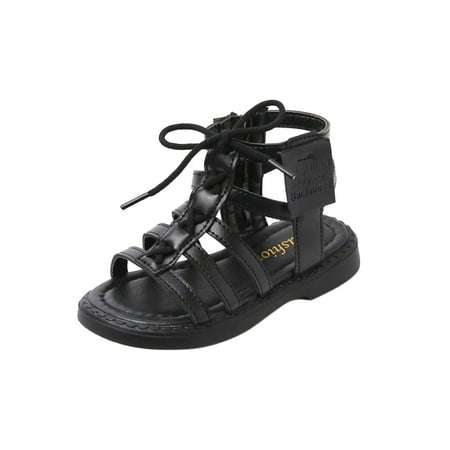 

Rotosw Girl s Flat Sandal Side Zipper Summer Shoes Open Toe Gladiator Sandals Comfort Beach Casual Shoe Party Lightweight Black 11C