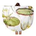 thumbnail image 1 of NUDECOR 60 inch Round Beach Towel Blanket Watercolor Pattern of White Lotus Lily Flower Botanical Large Travel Circle Circular Towels Mat Tapestry Beach Throw, 1 of 2