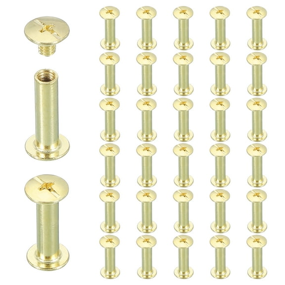 Uxcell 40 Sets Chicago Screw Rivets M5x18mm Metal Phillips Head Post Nail Rivet Stud Screws Connectors for DIY Leather Belt Bag Craft Bookbinding, Gold
