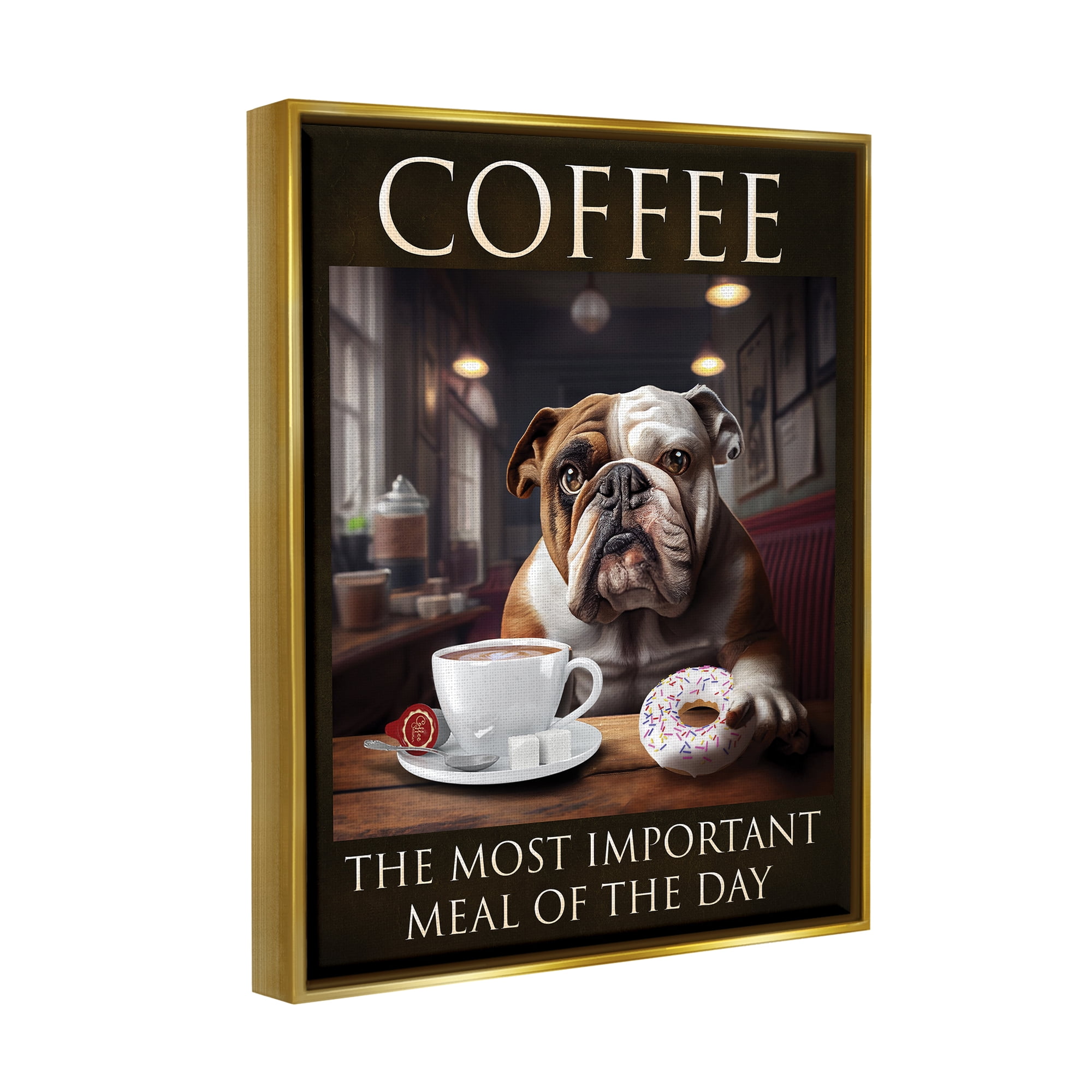 Stupell Industries Coffee Important Meal Dog Animals & Insects Painting Gold Floater Framed Art Print Wall Art, 25 x 31