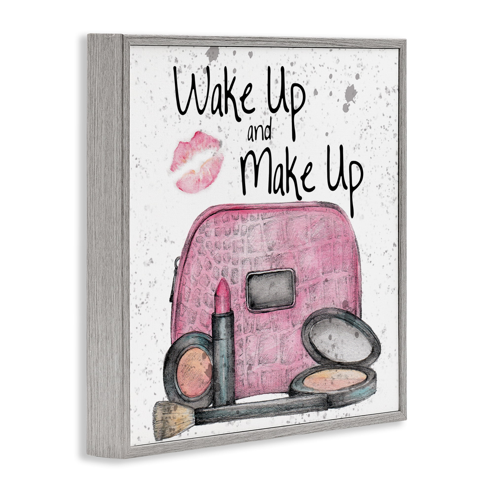 Stupell Industries Wake Up Makeup Phrase Beauty & Fashion Painting Gray Framed Art Print Wall Art, 24 x 24
