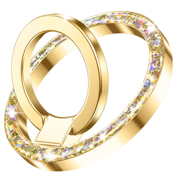 VENINGO Magnetic Phone Ring Holder for Mag-Safe, Cute Glitter Magnet Finger Ring Grip Stand Holder, Fit for iPhone 17 16 15 14 13 12, Pro, Pro Max, Plus, Mag-Safe Accessories, Gold