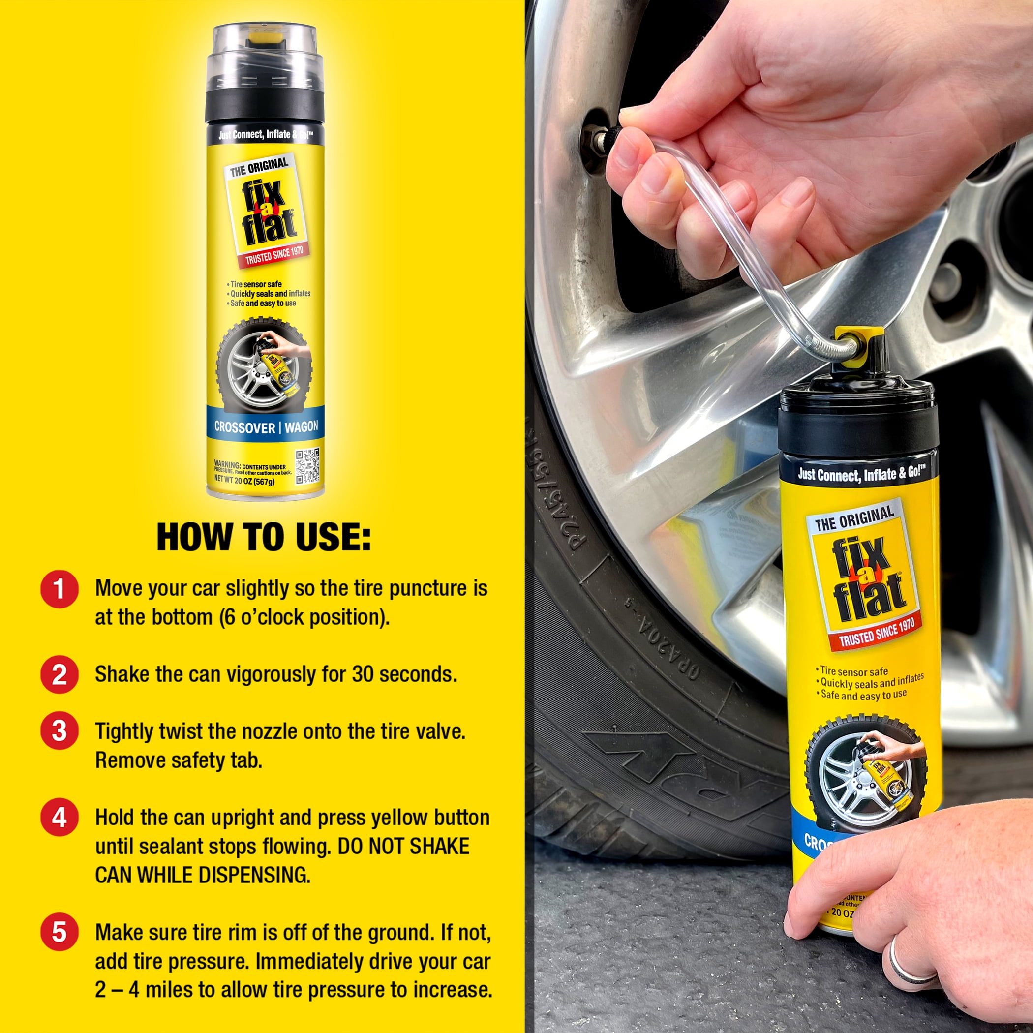 Fix-A-Flat Aerosol Emergency Flat Tire Repair and Inflator, for X-Large Tires, Eco-Friendly Formula, Universal Fit for All Cars, Trucks and SUVs, 24 oz. (Pack of 1)- S60369