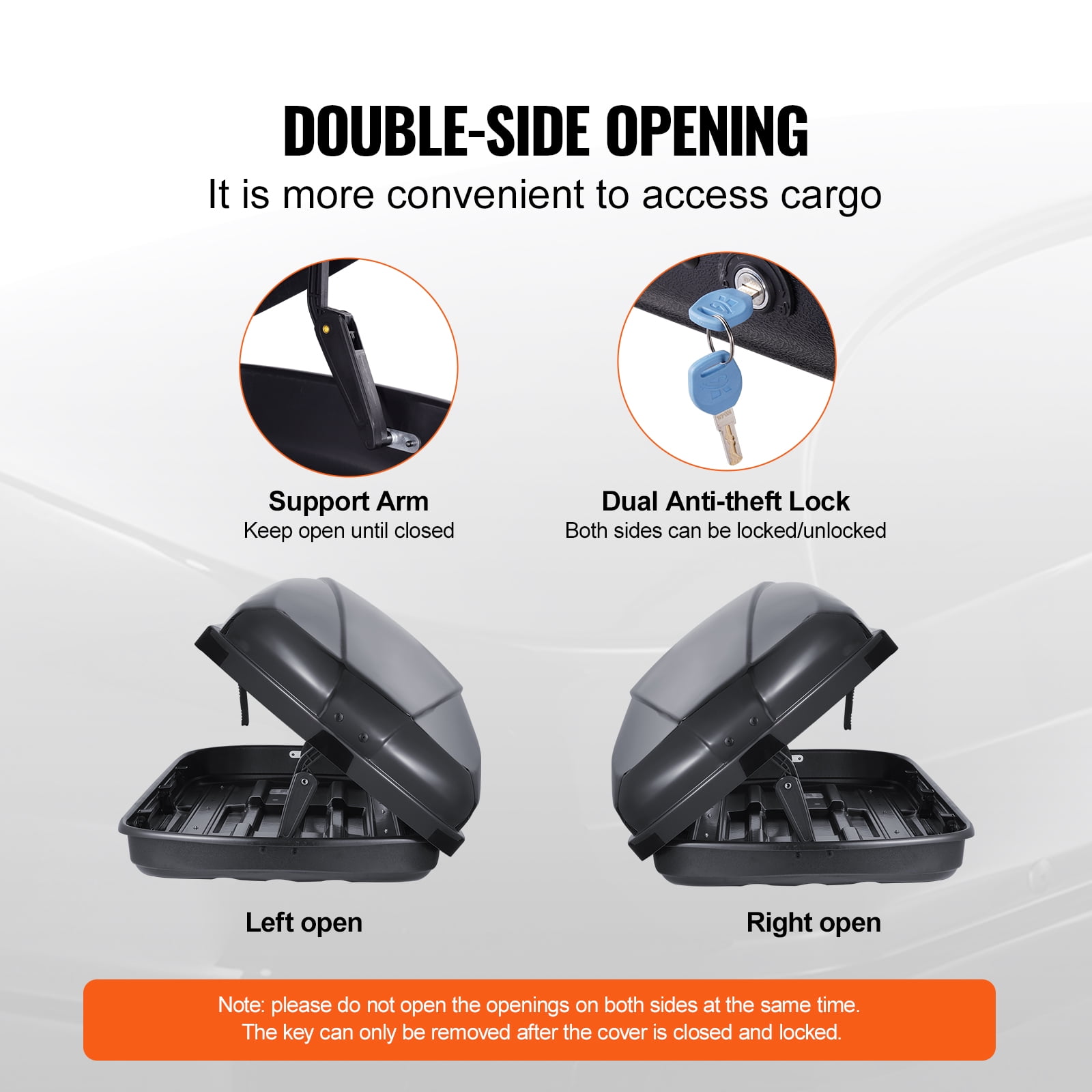 KFFKFF Car Roof Storage Box, 14 Cu Ft Capacity, Durable ABS Material, Dual-Opening System, Includes 2 Strong Straps, Aerodynamically Designed, Fits Most Crossbars, Ideal for Cars, SUVs, Wagons