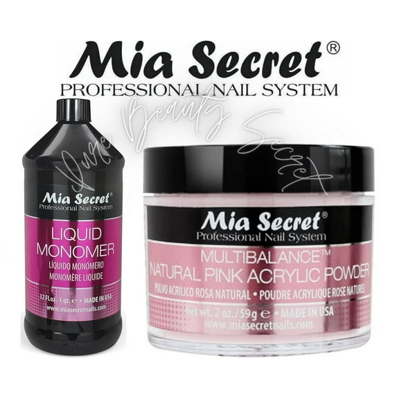 Mia Secret Liquid Monomer 32 oz and Natural Pink Powder 2 oz