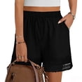 thumbnail image 2 of Bermuda Shorts for Women JIANLAI Fashionable Lightweight Lace-Decorated Shorts, Stretch High-Waisted Shorts, Fluffy Shorts, Summer Suit with Pockets S-XXXL Black, 2 of 9